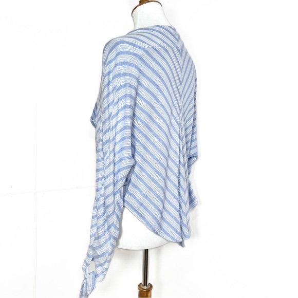 Free People Tie Sleeve Blue White Pinstripe V Neck Dolman Long Sleeve Top - Picture 8 of 16